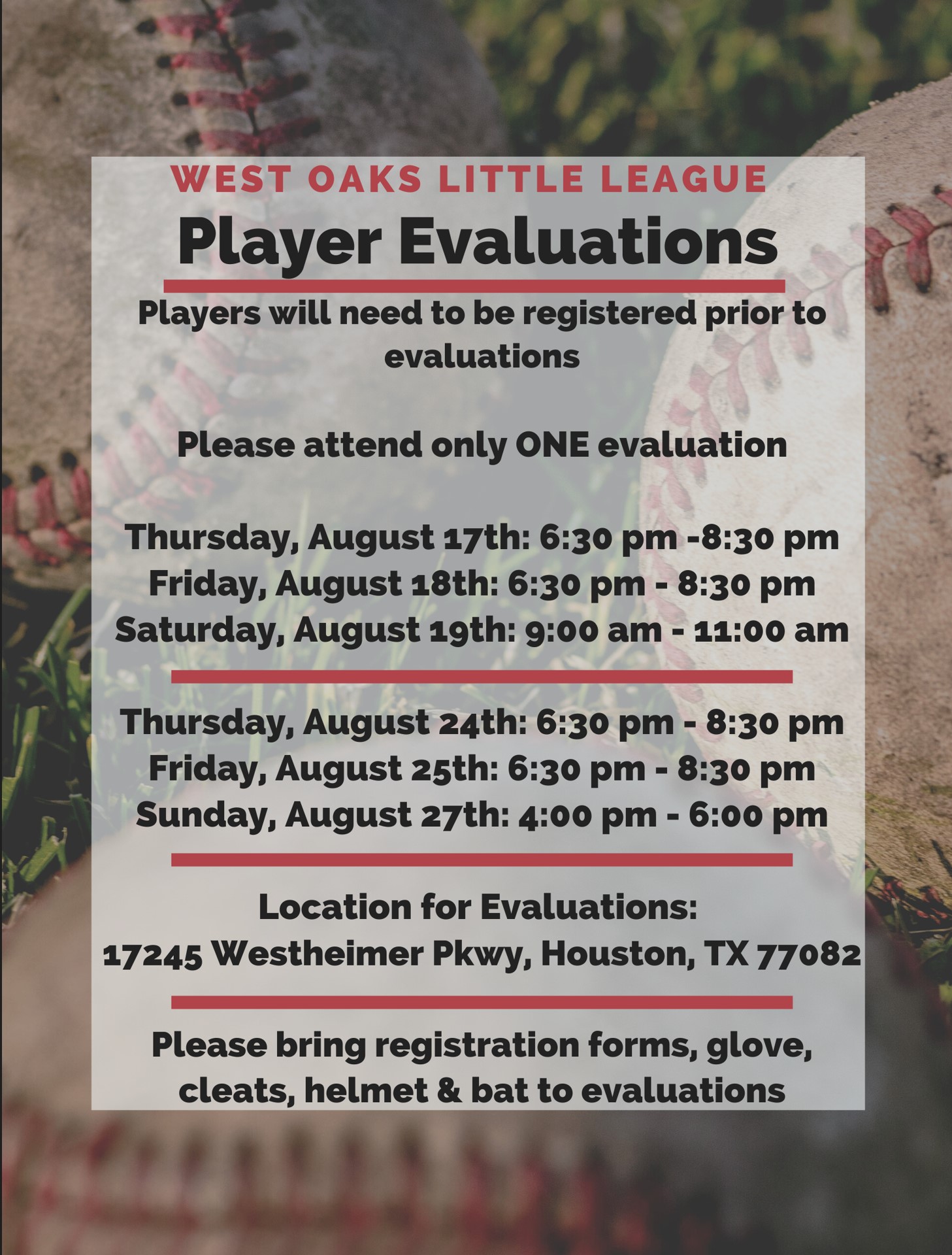 West Oaks Little League Baseball > Registration Info